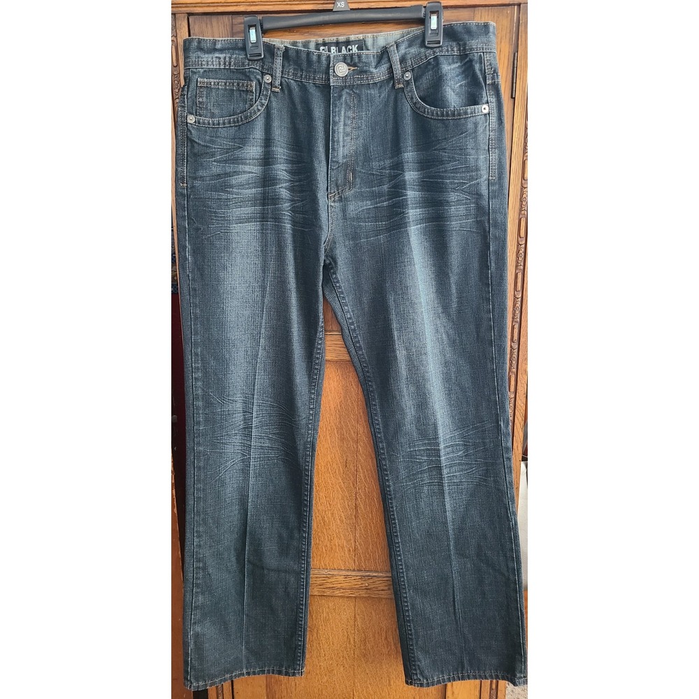CJ Black Relaxed Straight Jeans Mens 36x34 Dark Wash Whiskered Denim RN 70829